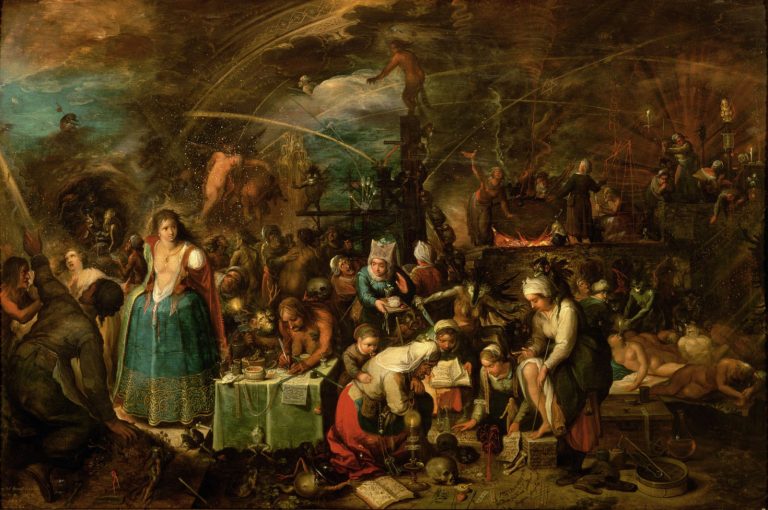 A nocturnal, chaotic gathering of witches, demons, and familiars