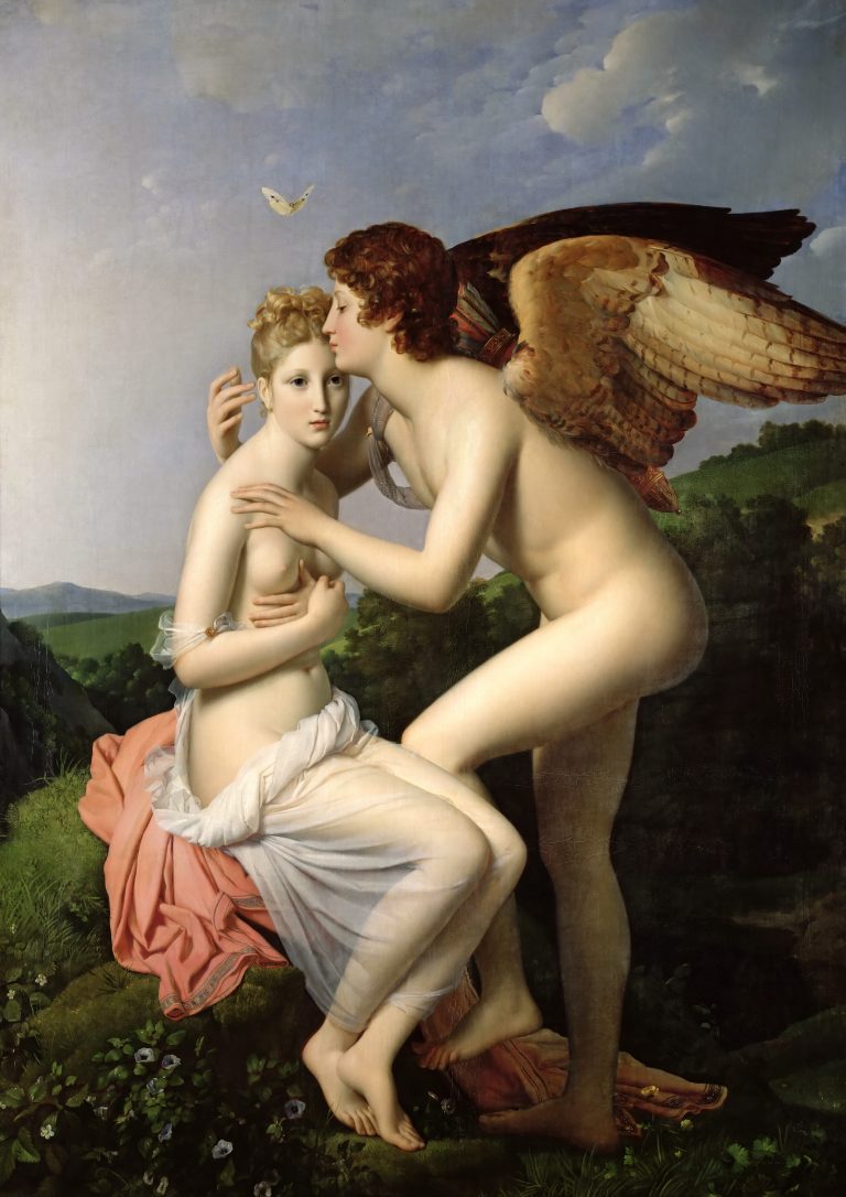 The mythological moment Psyche receives her first kiss from Cupid