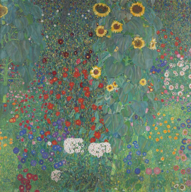 A dense, tapestry-like, and near-abstract close-up of sunflowers and mixed flora