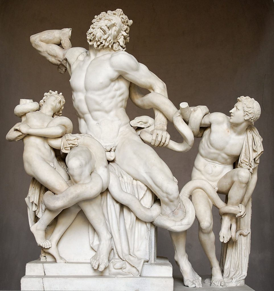 Trojan priest Laocoön and his sons struggling against sea serpents