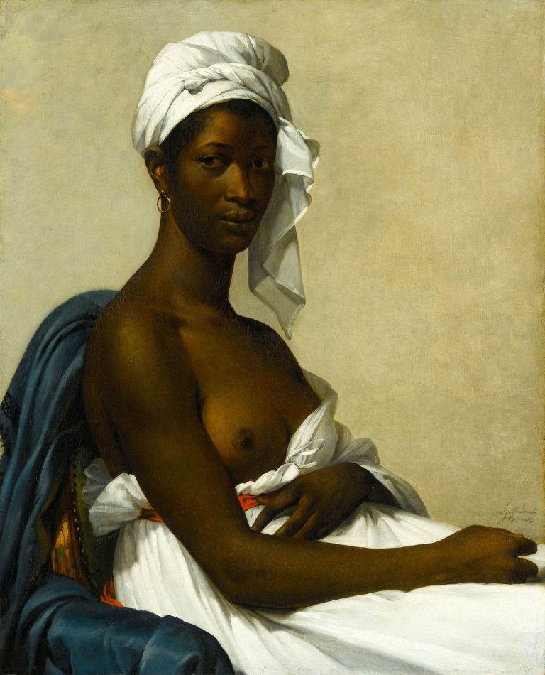 A seated, sober Black woman against a plain background