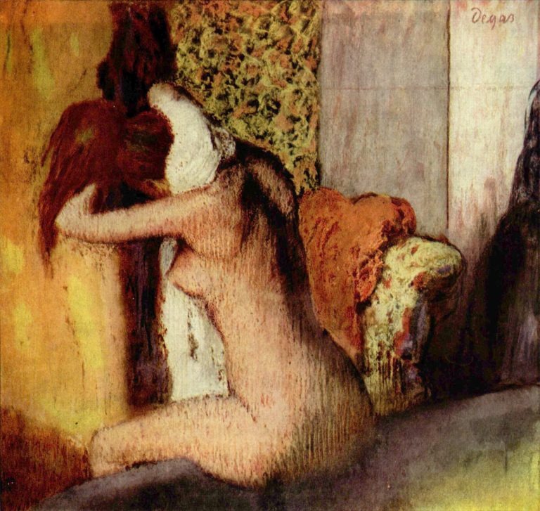 An intimate, unposed moment of a woman’s toilette